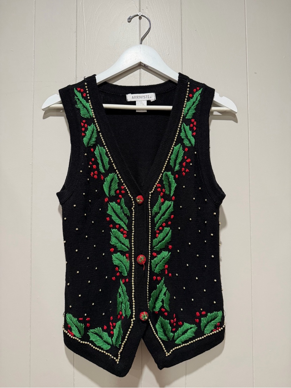 Arriviste Black Embroidered Holly Festive Vest